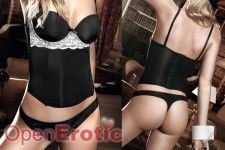 Set aus schwarzem Bustier und G-String - M/L