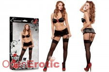 Bra, Garter Skirt & Micro Thong Black - L/XL