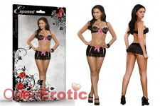 Bra, Skirt and G-String Set Black- L/XL