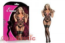 Merry Widow and G-String Set Black- L/XL