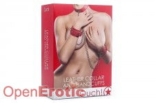 Leather Collar and Handcuffs - Red